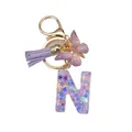 Porte-clés lettre N en résine violette avec paillettes, papillon et pompon - Style Lettre N (Style 13)