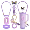 Set d'accessoires violets pour gobelet Stanley avec breloque O et paille fleur - Lettre A / Violet