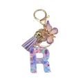 Porte-clés lettre R en résine avec pompon violet, paillettes et breloque papillon doré - Style Lettre R (Style 16)