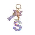 Porte-clés lettre S en résine violette avec paillettes, papillon et gland assorti - Style Lettre S (Style 17)