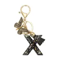 Porte-clés lettre X en résine noire, paillettes multicolores, papillon doré et gland décoratif - Lettre X (Style 24)
