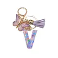 Porte-clés lettre V en résine violette avec papillon et ferrures dorées - Style Lettre V (Style 19)