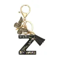 Porte-clés lettre Z en résine noire avec paillettes, papillon léopard et pompon noir - Lettre Z (Style 26)