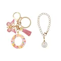 Ensemble porte-clés et bracelet avec lettre O en résine rose et paillettes colorées - Lettre O (Style 15)