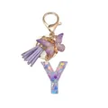 Porte-clés lettre Y en résine violette avec papillon pailleté et pompon chic - Style Lettre Y (Style 21)