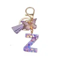 Porte-clés lettre Z en résine violette avec fleurs séchées et pompon - Style Lettre Z (Style 22)