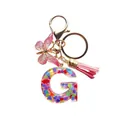 Porte-clés lettre G en résine avec pompon rose et paillettes en forme de cœur - Lettre G Paillettes Cœur Rose (QS2157)