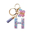 Porte-clés lettre H en résine avec paillettes violettes papillon et pompon assorti - Lettre H Paillettes Cœur Coloré (QS2157)