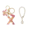 Porte-clés lettre X en résine rose avec breloque papillon dorée et pompon élégant - Lettre X (Style 24)