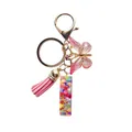 Porte-clés en résine rose avec paillettes en cœur, pompon en simili cuir et papillon - Pendentif en Résine Rectangulaire Paillettes Cœur (QS2157)