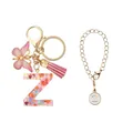 Porte-clés lettre Z en résine rose avec paillettes cœur, papillon scintillant et pompon - Lettre Z (Style 26)