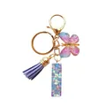 Porte-clés lettre I en résine avec papillon pailleté et pompon violet sur métal doré - Lettre I Pailletée Rêveuse (QS2157)