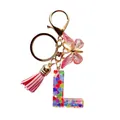 Porte-clés lettre L en résine avec paillettes de cœur, pompon rose et papillon - Lettre L Paillettes Cœur Coloré (QS2157)