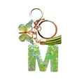 Porte-clés initiale M en résine avec papillon vert et gland assorti en or rose - Lettre M Paillettes Cœur Vert (QS2157)