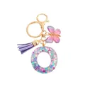 Porte-clés lettre O en résine avec paillettes roses violettes, pompon et papillon - Lettre O Paillettes Rose-Violet (QS2157)