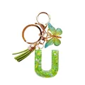 Porte-clés lettre U en résine avec breloque papillon vert et gland assorti - Lettre U Paillettes Étoile Verte (QS2157)