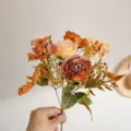 Ramo de peonías artificiales naranjas con seis ramas para decoración de bodas, 33cm - Naranja