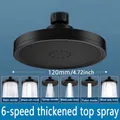 Detail of 4.72-inch matte black shower head showing 6 adjustable spray modes - 4.7 Inch Black 6-Function Rainfall Shower Head