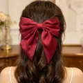 Elegant oversized burgundy satin bow hair clip for women with a vintage handmade finish - Spring Clips / Burgundy