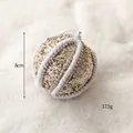8cm golden Christmas ball ornament with white twisted rope and glitter finish - Gold Glitter Yarn Ball