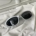 Silver metallic oval sunglasses with black lenses for cycling and outdoor sports - Industrial Style Silver Gray Lens