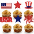 Glittery USA Independence Day cupcake toppers set with flags and stars decorations - Classic Shape Small Topper Set (J-0087-2)