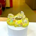 Detail of yellow motorcycle crystal bottle keychain with floating colorful glitter inside - Yellow (Luminous Snowflake)