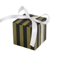 Elegant gold and black striped gift box with a white satin ribbon bow for parties - Black and Gold Stripes + White Ribbon