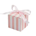 Pink and white striped square gift box featuring a coordinated satin ribbon bow - Pink and White Stripes + Pink Ribbon