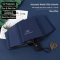 Paraguas automático azul marino de tres pliegues con protección UV y 8 varillas - Automático 8 Varillas Revestimiento Negro / Azul marino