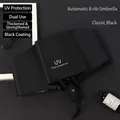 Paraguas plegable automático negro de 8 varillas con protección UV y 98 cm de diámetro - Automático 8 Varillas Revestimiento Negro / Negro