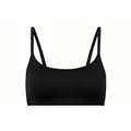Detalle de sujetador deportivo negro sin costuras con cuello en U y tirantes ajustables - XS / Negro