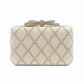 Elegant champagne gold evening clutch bag with quilted pattern and pearl detailing - Apricot