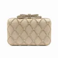 Clutch da sera color oro champagne con motivo a strass e chiusura a fiocco di cristallo - Cachi (Oro Champagne)