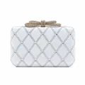Elegante pochette da sera con strass, chiusura a fiocco dorato e motivo a rombi - Argento