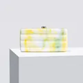 Detail of marble pattern acrylic box clutch with wavy texture and gold metal clasp - Light Yellow