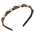 Cerchietto sottile nero con cristalli verdi e perle in resina avorio in stile vintage - Stile Strass Verde Quadrato Vintage