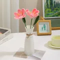 Handmade crochet tulip bouquet in a white ceramic vase for home decoration - Pink