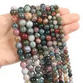 Polished Indian Moss Agate round beads in natural green and red tones for DIY jewelry - India Agate