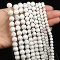 Polished white howlite beads with grey marble veining for DIY jewelry making - Howlite