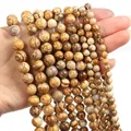 Natural picture jasper stone beads for jewelry making with unique brown marbling - Jasper