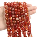 Polished natural carnelian round beads in various sizes for jewelry making - Red Stripe Agate