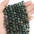 Polished dark green moss agate beads with natural patterns for jewelry making - Moss Agate