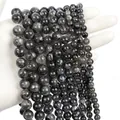 Polished natural gray labradorite round stone beads for DIY jewelry making - Larvikite