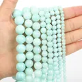 Light green natural stone round beads in multiple sizes for jewelry making - Amazonite