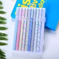 Ten-piece colorful gel pen set with patterned barrels and transparent storage case - Deskmate Theme Color Ink