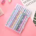 10-piece set of colorful cartoon gel pens in a clear case with pink aesthetic background - Happy Animals Color Ink