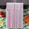 10-piece creative gel pen set with floral patterns and black ink in a clear storage box - Floral Style A Black Ink