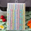 Set of 10 colorful gel pens with cartoon patterns in a transparent plastic box - Unicorn and Flamingo Black Ink