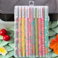 Set of 12 colorful cartoon gel pens in a transparent box with cute animal fruit patterns - Fun Forest Black Ink